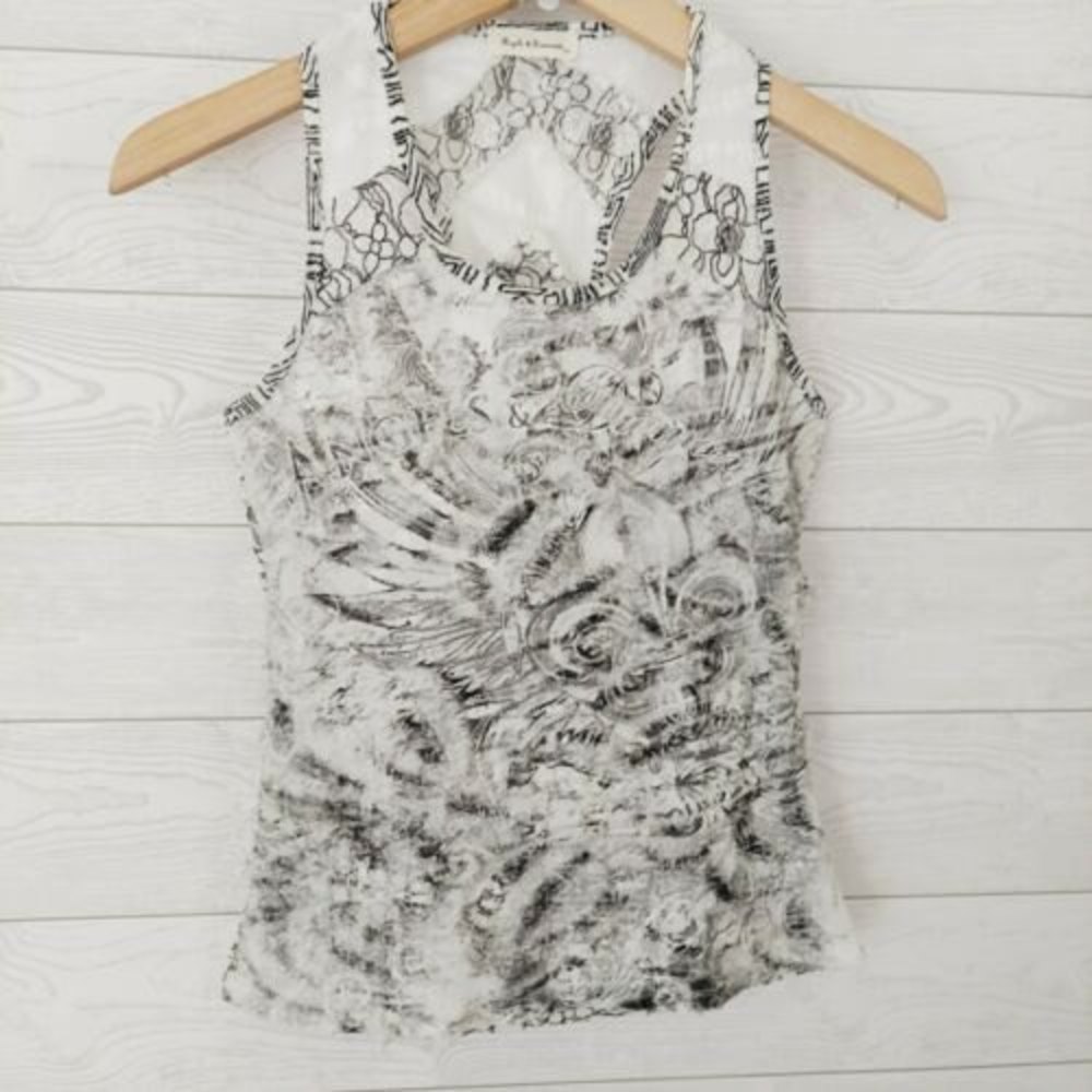 Angels Diamonds Tank Top Small White Distressed Lacy Sheer Racer Back
